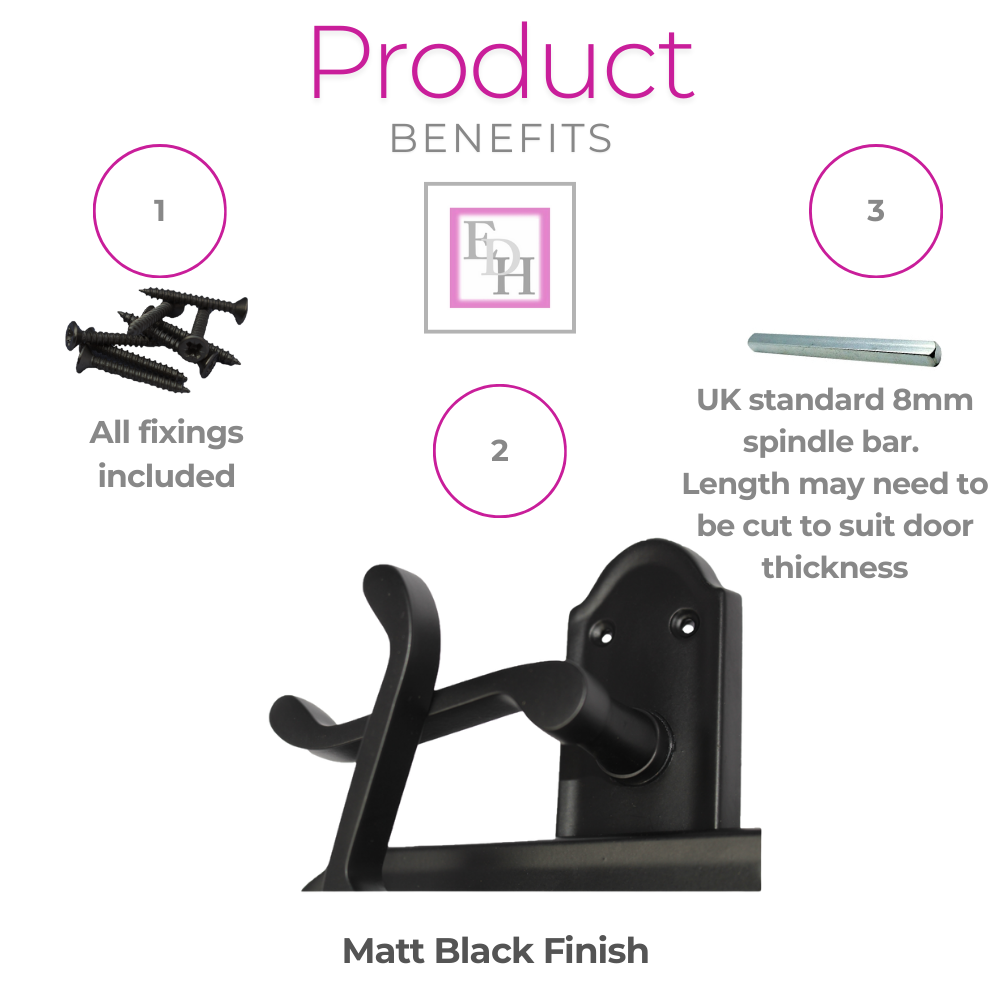 Matt Black Internal Door Handles Ashford Style Lever Latch Handles, 6 Pairs