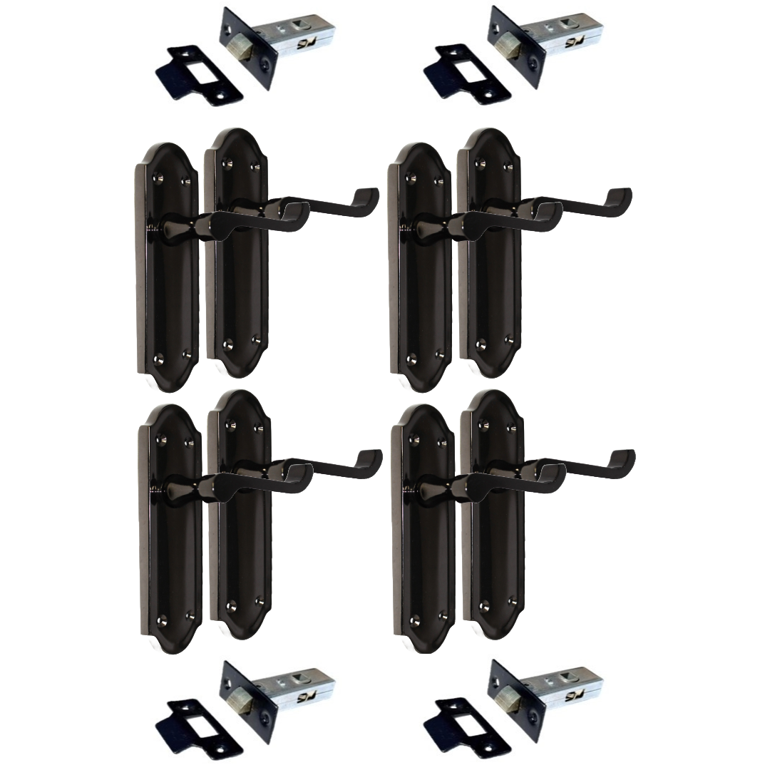 Black Nickel Internal Door Handles Ashford Style Lever Latch + Tubular Latch Set