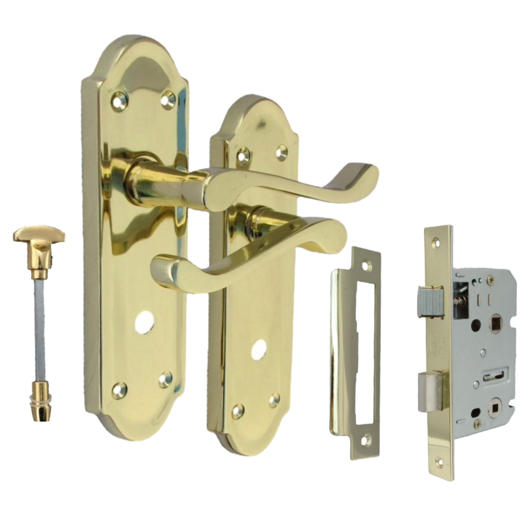 Brass Door Handles - Askworth Internal Door Handles with Bathroom Sash Lock