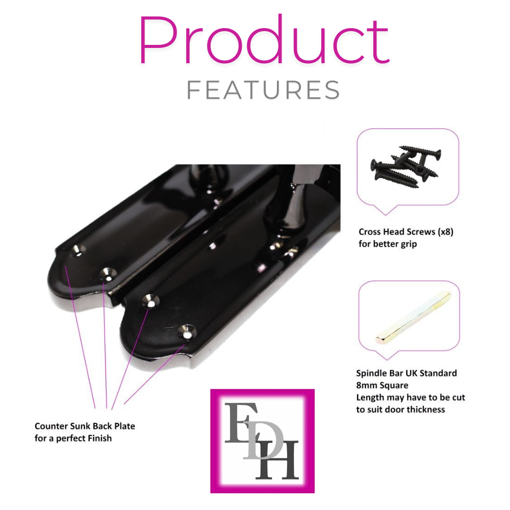 Black Nickel Internal Door Handles Ashford Style Lever Latch + Tubular Latch Set