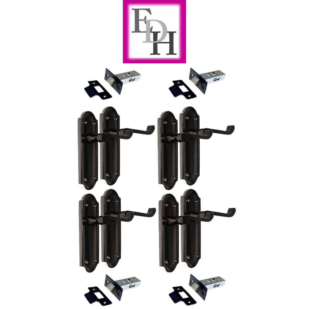 Black Nickel Internal Door Handles Ashford Style Lever Latch + Tubular Latch Set