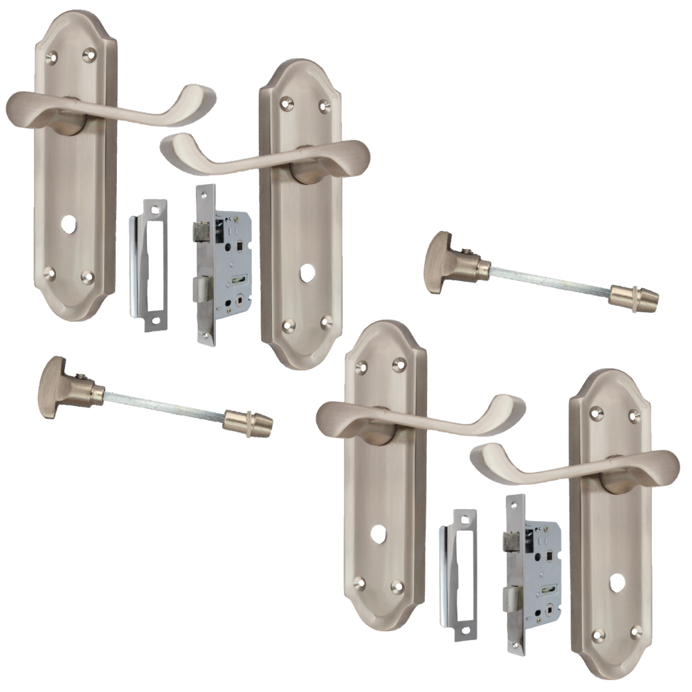 Satin Nickel Door Handles - Askworth Internal Door Handles with Bathroom Sash