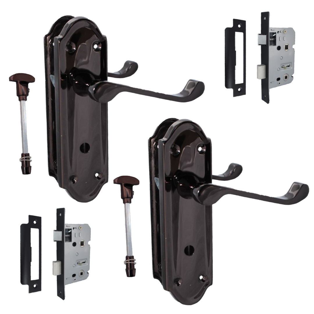 Black Nickel Door Handles - Askworth Internal Door Handles with Bathroom Sash Lock