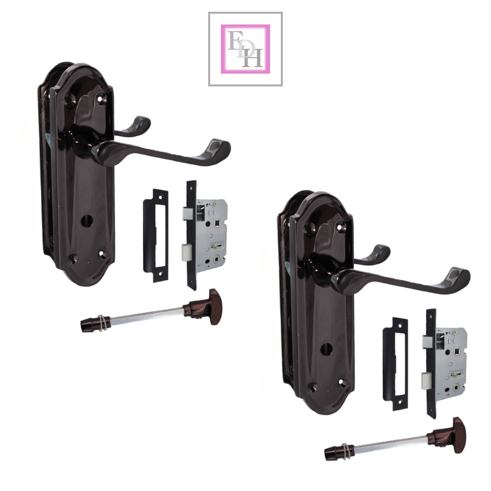 Black Nickel Door Handles - Askworth Internal Door Handles with Bathroom Sash Lock