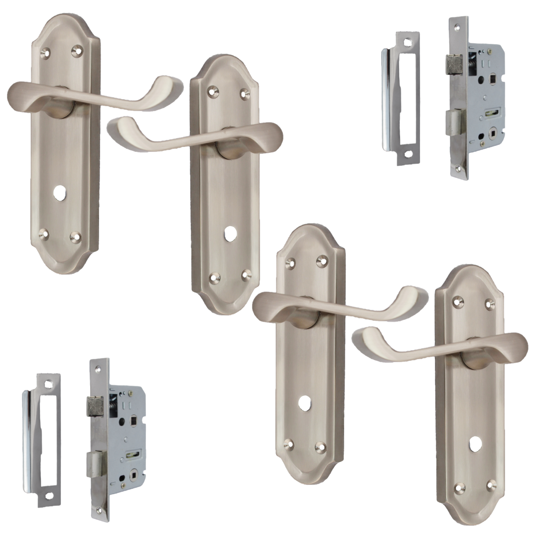 Satin Nickel Door Handles - Askworth Internal Door Handles with Bathroom Sash