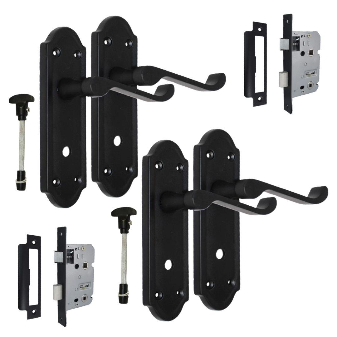 Matt Black Door Handles - Askworth Internal Door Handles with Bathroom Sash Lock