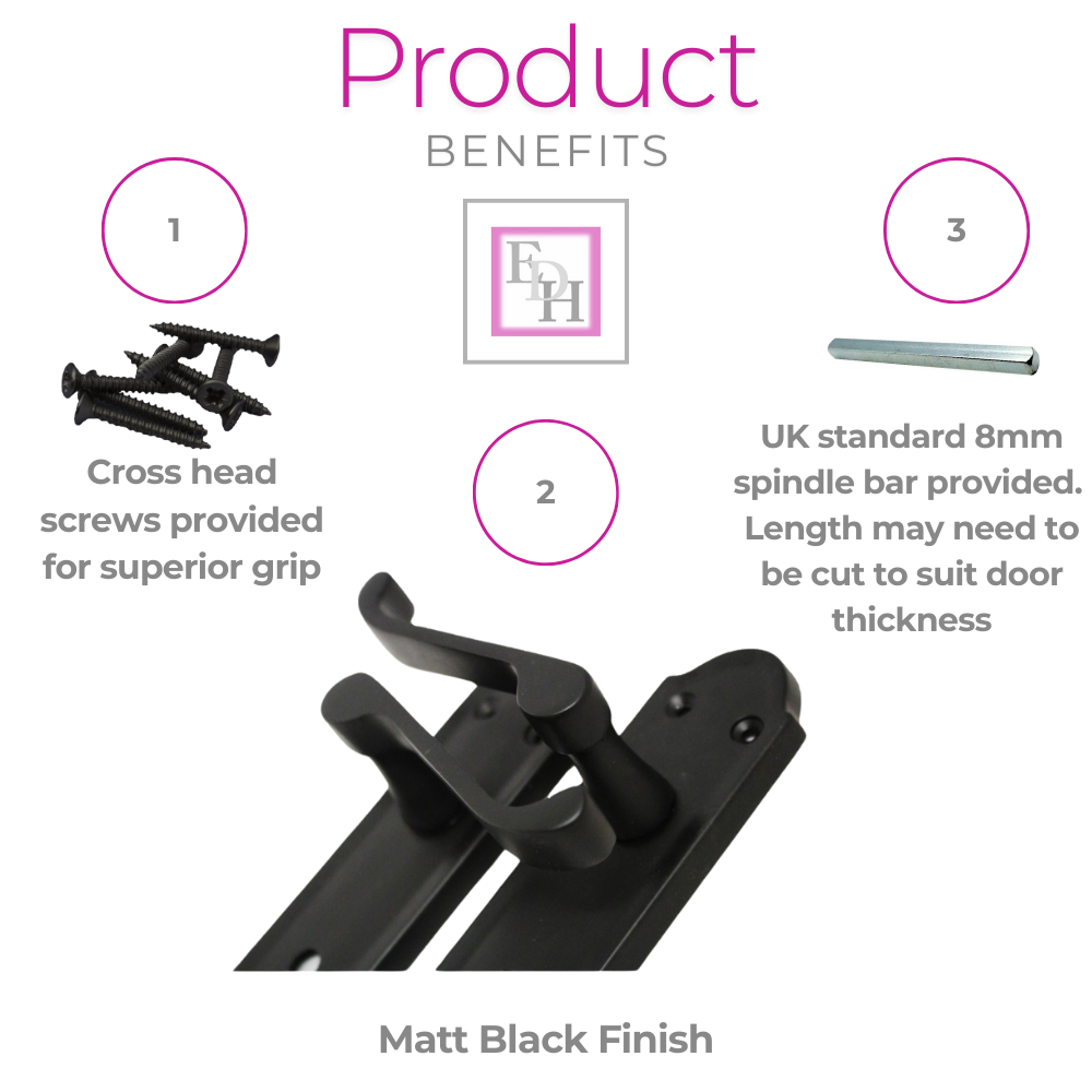 Matt Black Door Handles - Askworth Internal Door Handles with Bathroom Sash Lock