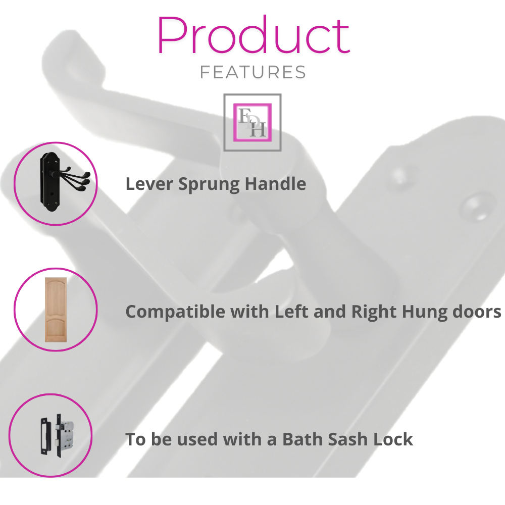Matt Black Door Handles - Askworth Internal Door Handles with Bathroom Sash Lock