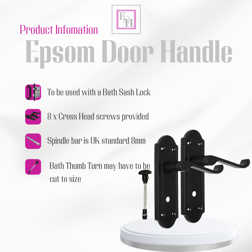 Matt Black Door Handles - Askworth Internal Door Handles with Bathroom Sash Lock