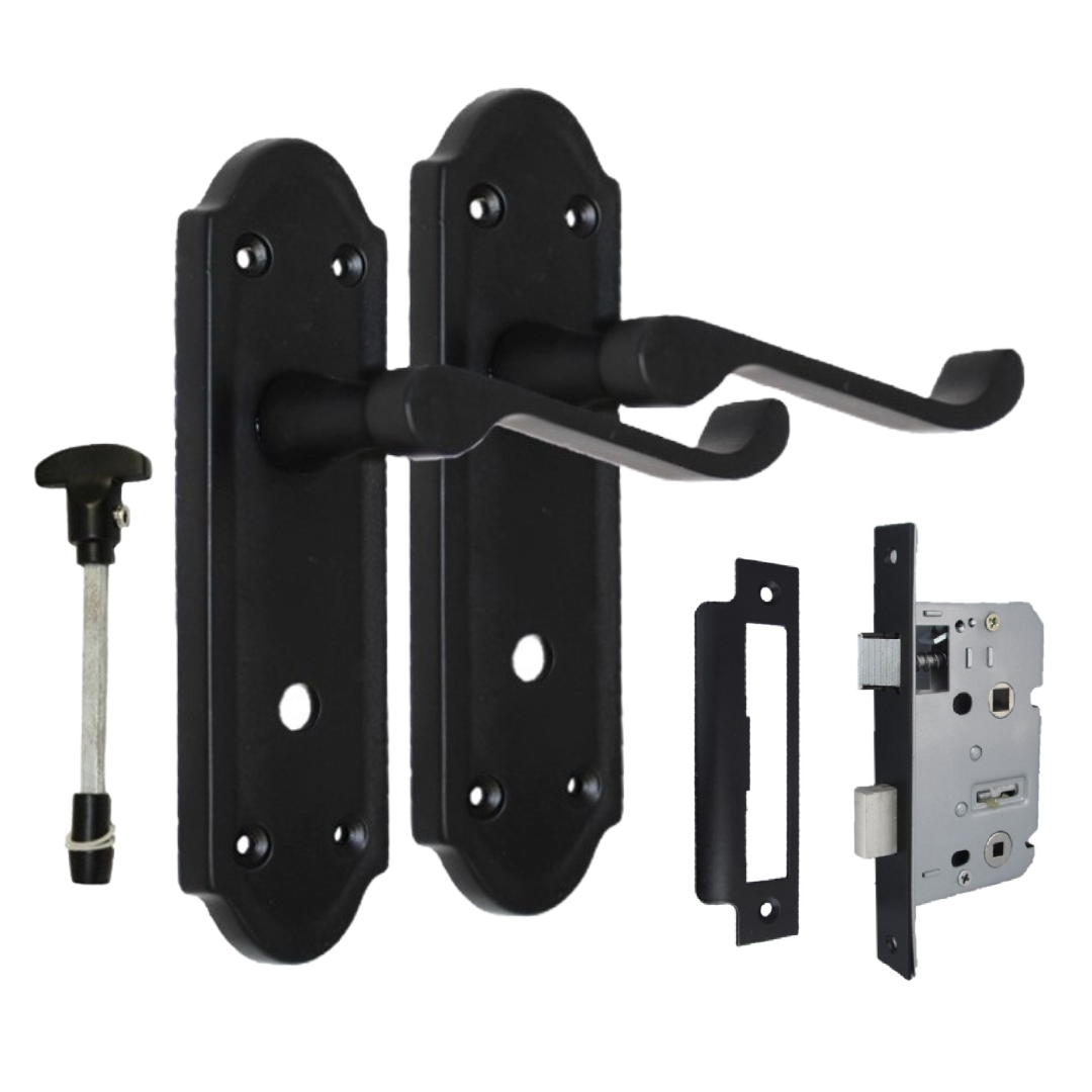 Matt Black Door Handles - Askworth Internal Door Handles with Bathroom Sash Lock