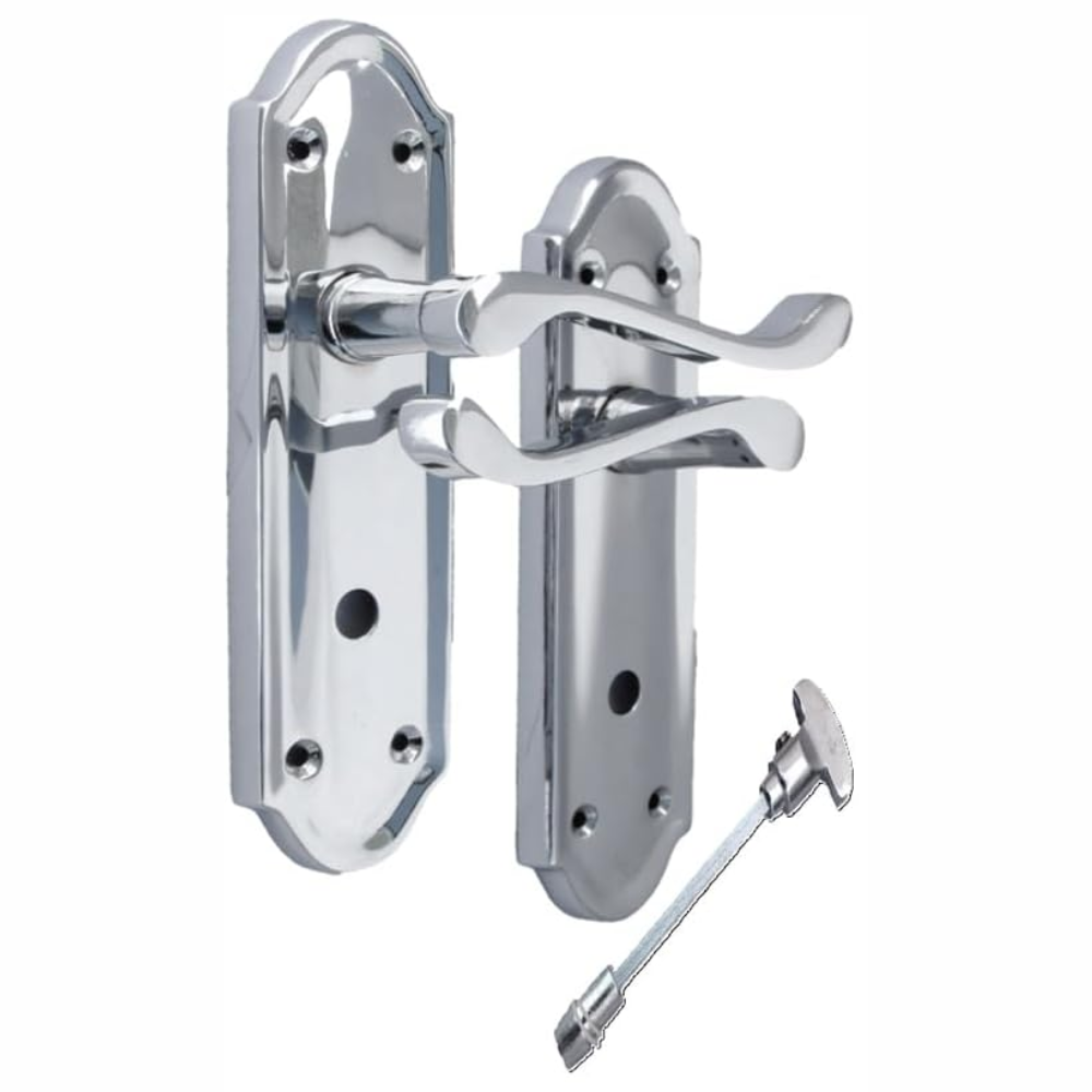 Chrome Door Handles - Askworth Internal Door Handles with Bathroom Sash
