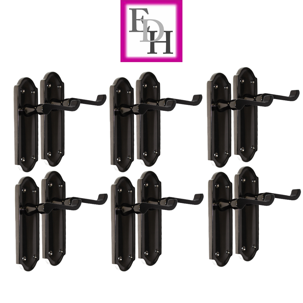 Victorian Black Nickel Ashford Interior Door Handles BATH, LOCK & LATCH Scroll.