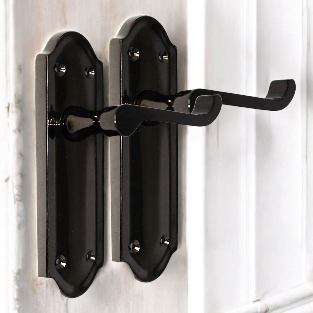 Victorian Black Nickel Ashford Interior Door Handles BATH, LOCK & LATCH Scroll.