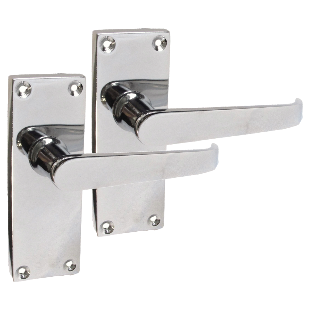 Victorian Straight Chrome Door Handles – Interior Lever Handles on Backplate