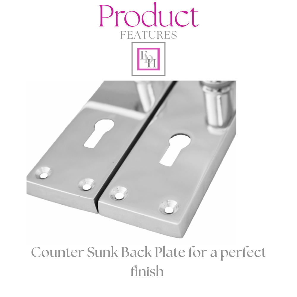 Victorian Straight Chrome Door Handles – Interior Lever Handles on Backplate