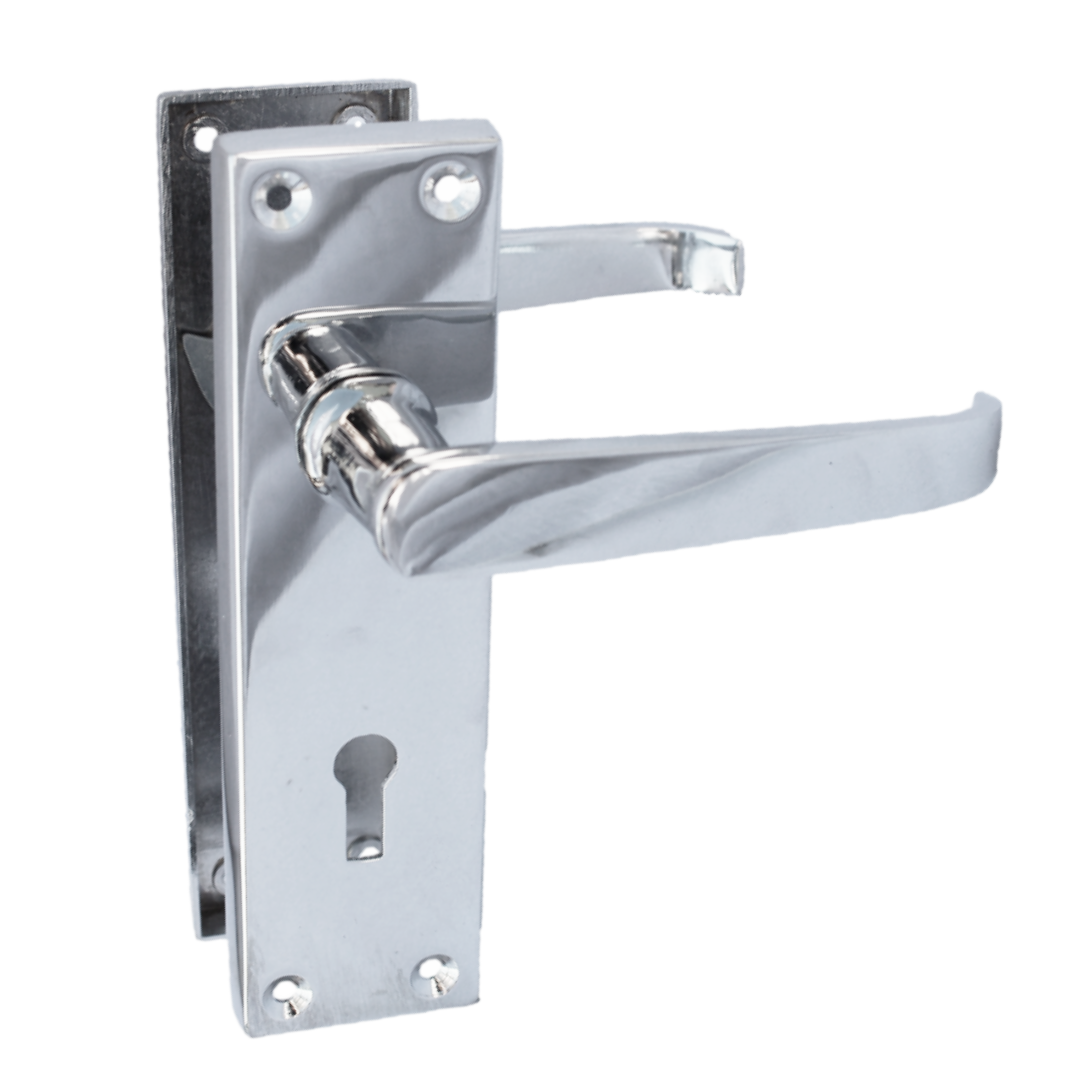 Victorian Straight Chrome Door Handles – Interior Lever Handles on Backplate