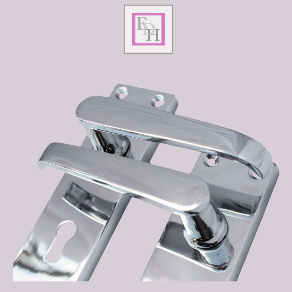 Victorian Straight Chrome Door Handles – Interior Lever Handles on Backplate