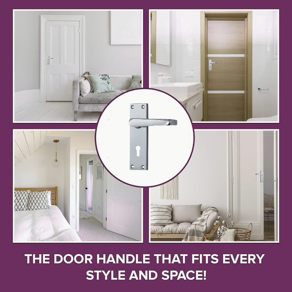 Victorian Straight Chrome Door Handles – Interior Lever Handles on Backplate
