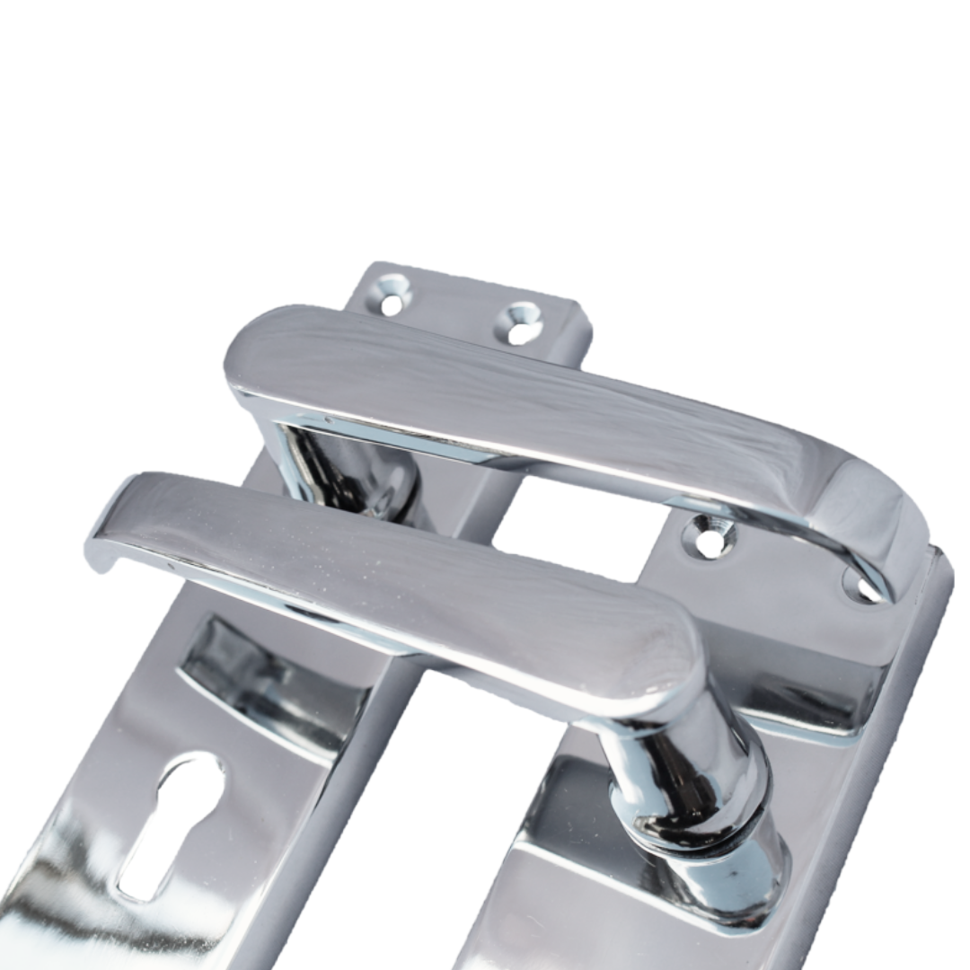 Victorian Straight Chrome Door Handles – Interior Lever Handles on Backplate