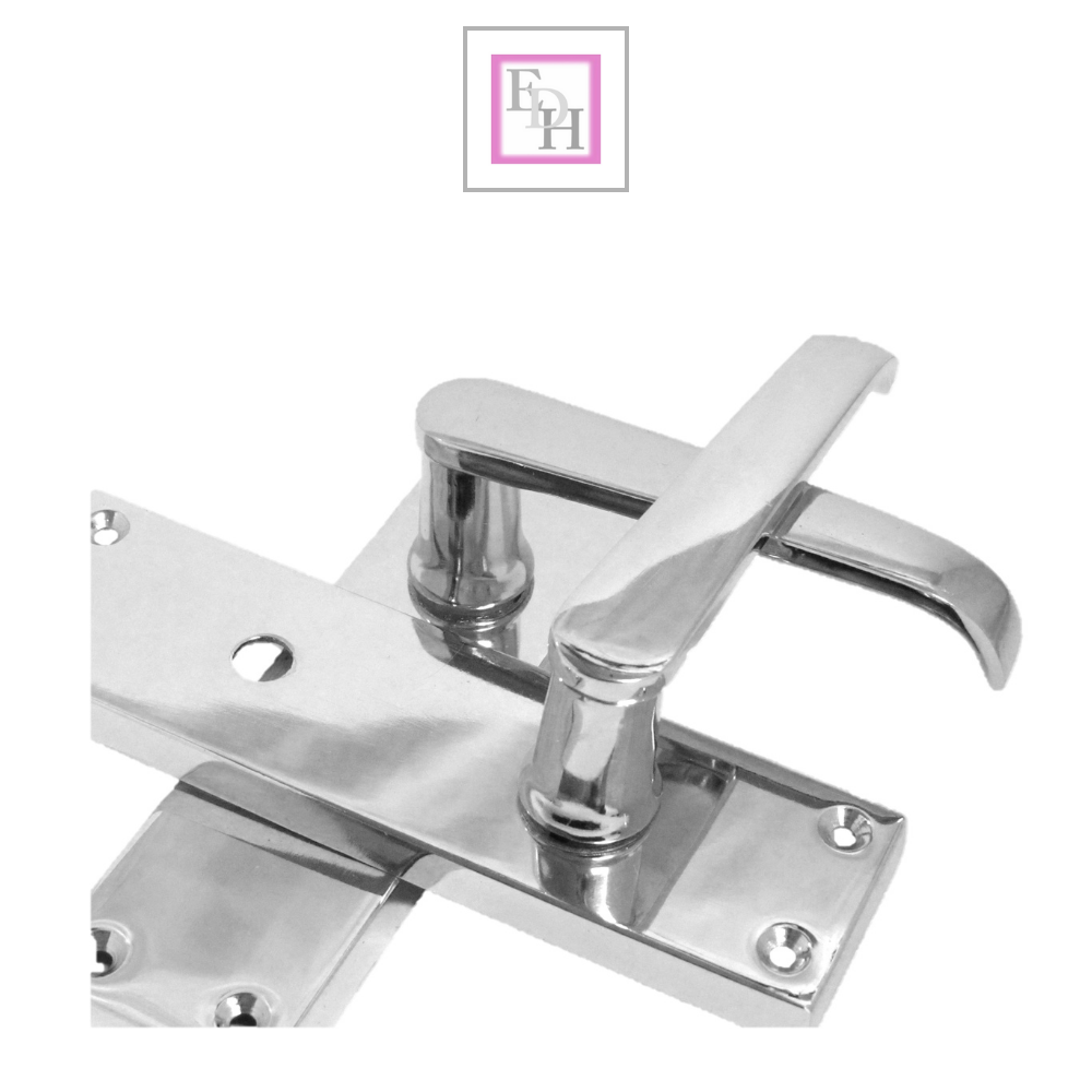 Victorian Straight Chrome Door Handles – Interior Lever Handles on Backplate