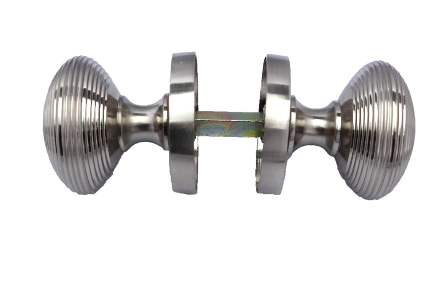 Satin Nickel Round Door Knobs- Reeded Internal Handles for Mortice Locks + Latch