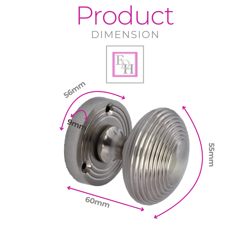 Satin Nickel Round Door Knobs- Reeded Internal Handles for Mortice Locks + Latch