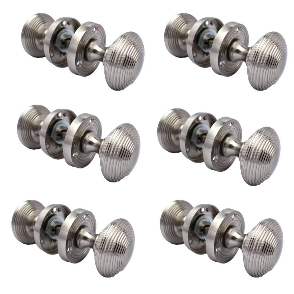 Satin Nickel Round Door Knobs- Reeded Internal Handles for Mortice Locks