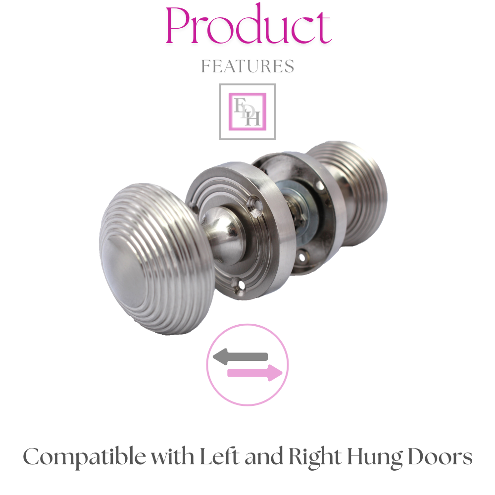 Satin Nickel Round Door Knobs- Reeded Internal Handles for Mortice Locks