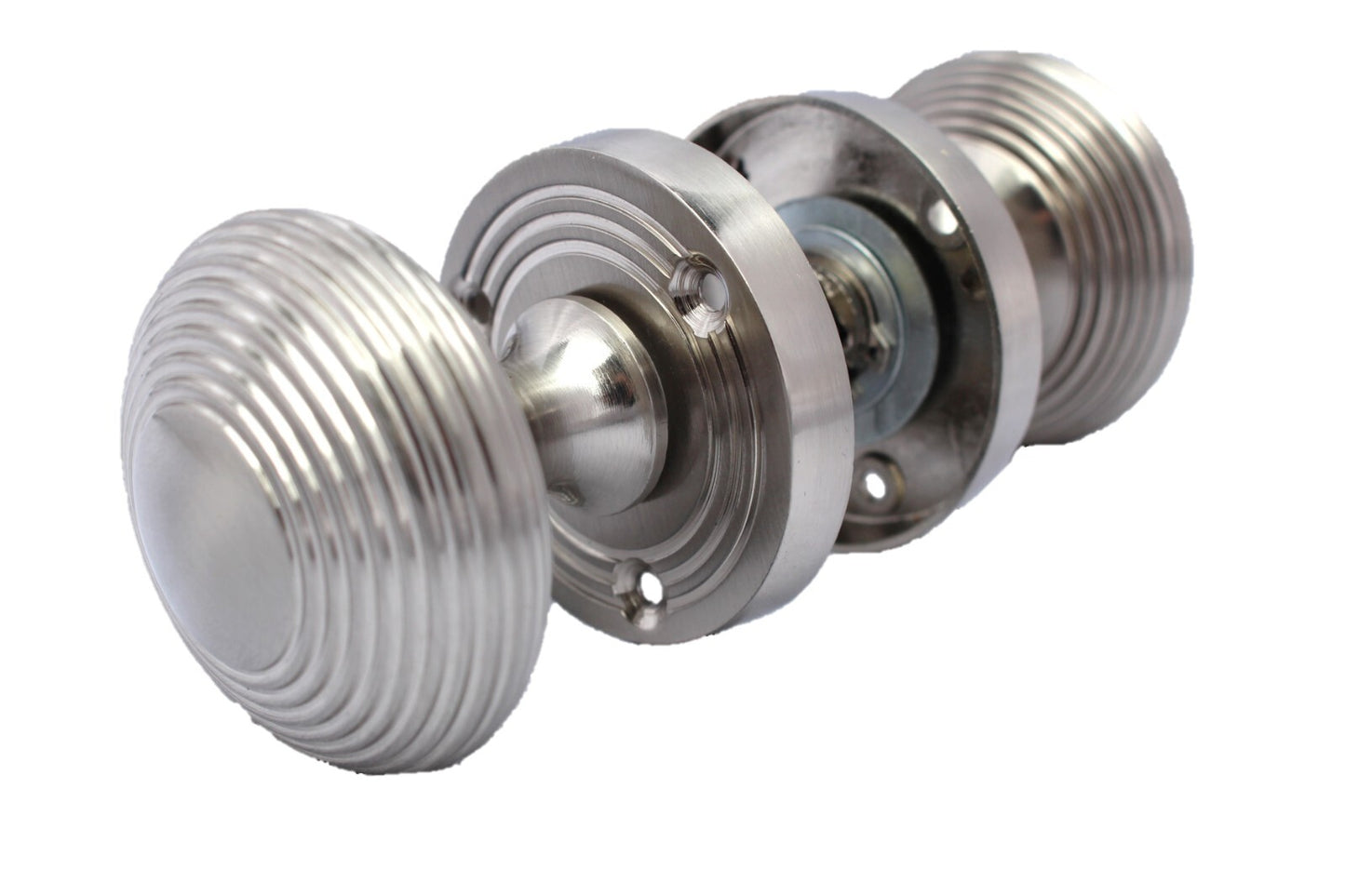 Satin Nickel Round Door Knobs- Reeded Internal Handles for Mortice Locks