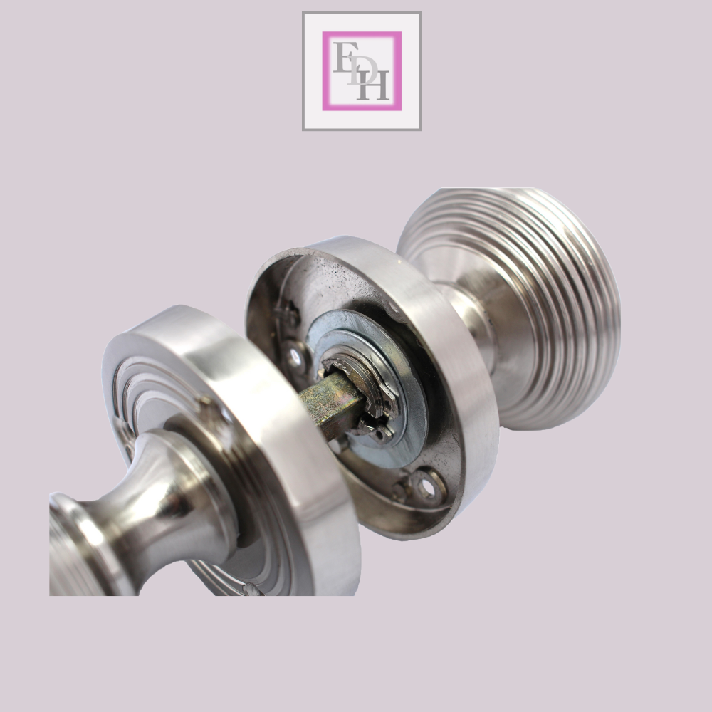 Satin Nickel Round Door Knobs- Reeded Internal Handles for Mortice Locks
