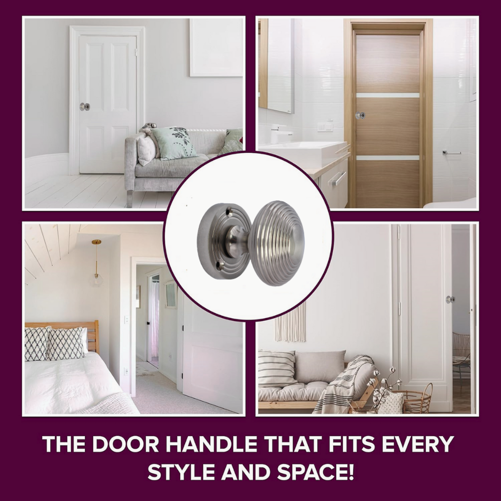 Satin Nickel Round Door Knobs- Reeded Internal Handles for Mortice Locks