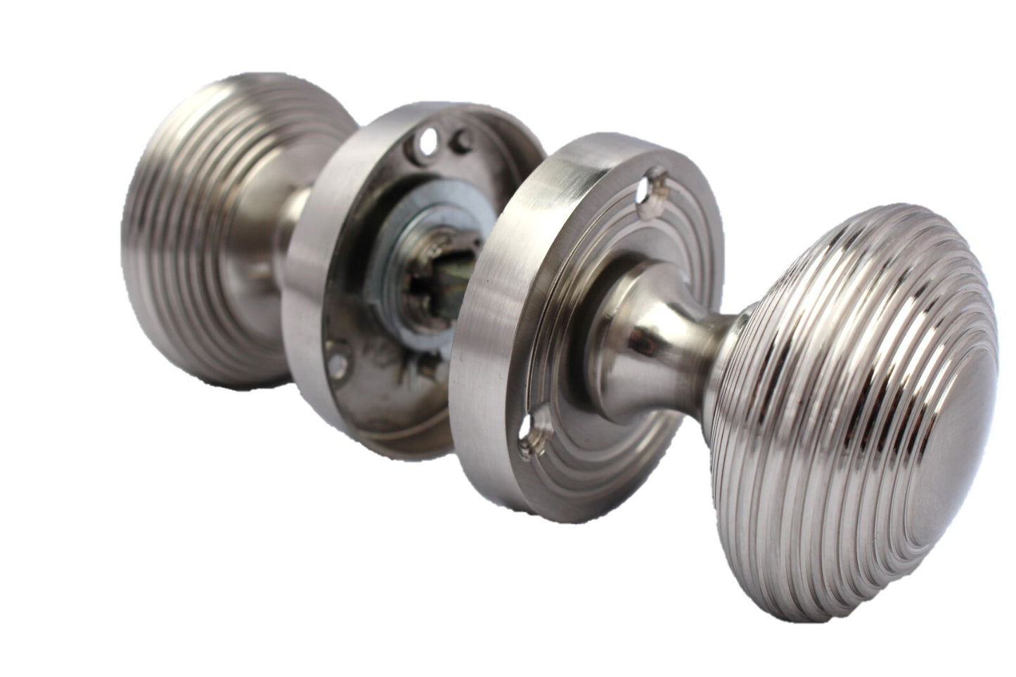 Satin Nickel Round Door Knobs- Reeded Internal Handles for Mortice Locks