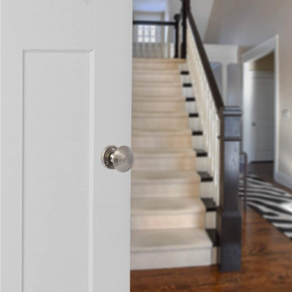 Satin Nickel Round Door Knobs- Reeded Internal Handles for Mortice Locks