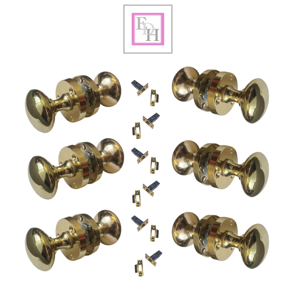 Brass Door Knob Modern Round Rose Door Knob Brass Door Handles 6 Pairs + Latch