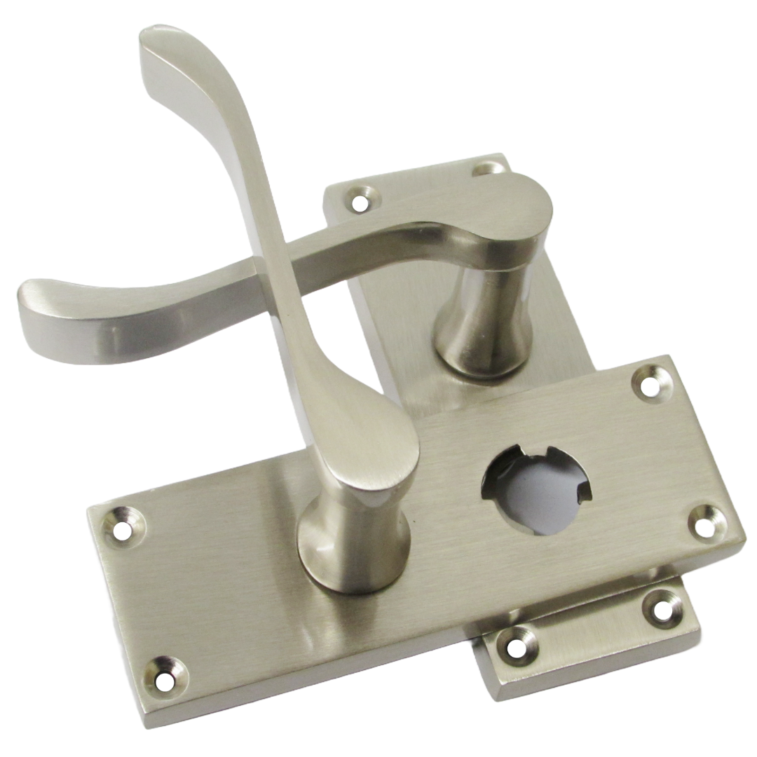 Victorian Scroll Satin Nickel Bathroom Door Handles Set with Privacy Lock