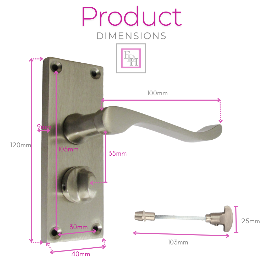 Victorian Scroll Satin Nickel Bathroom Door Handles Set with Privacy Lock 2 Pair
