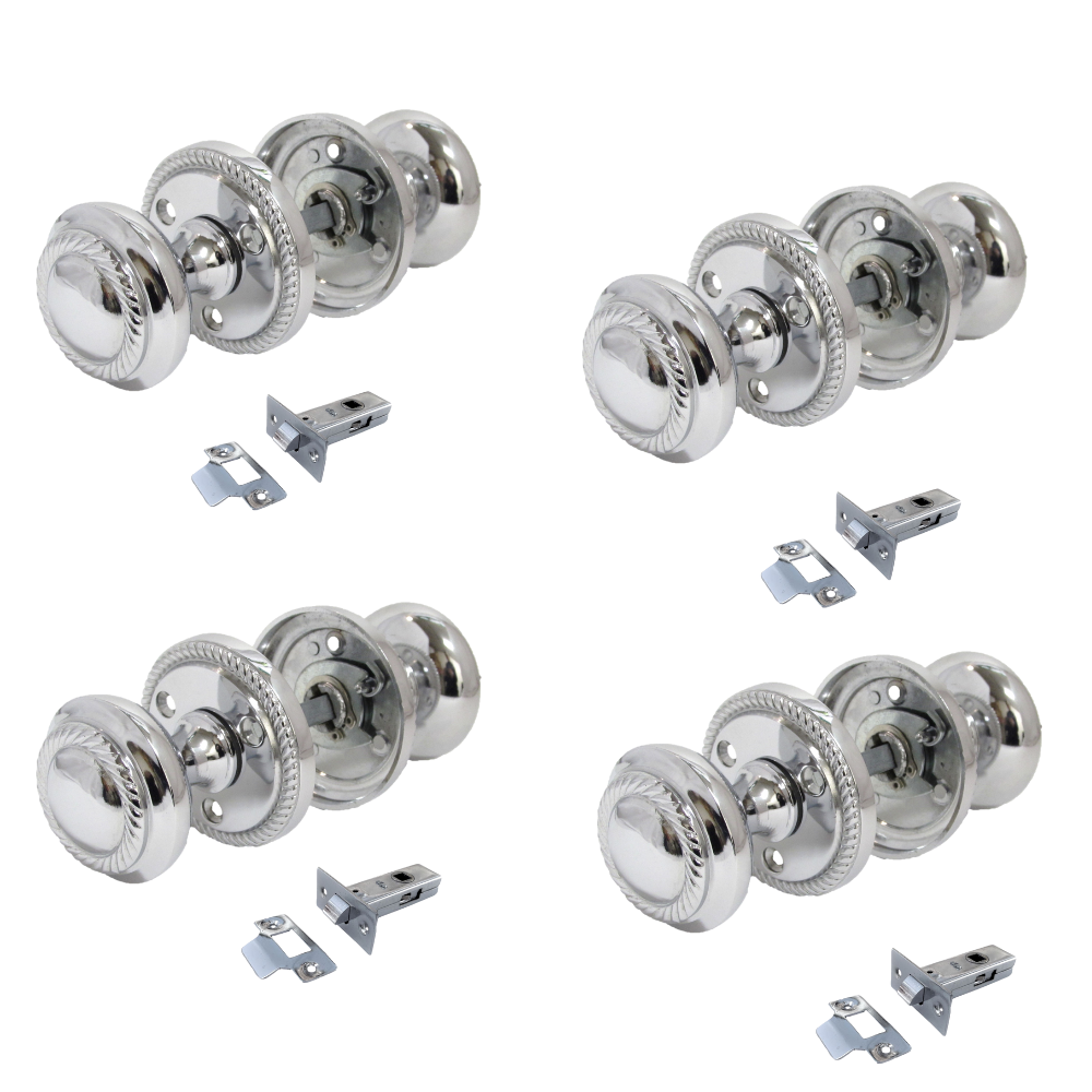 Polished Chrome Georgian Round Door Knobs with Tubular Latch – 4 Pairs