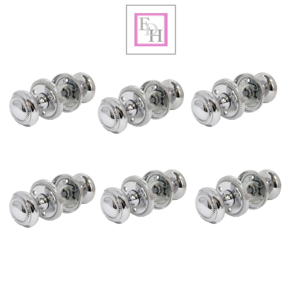 Polished Chrome Georgian Round Door Knobs – 6 Pairs