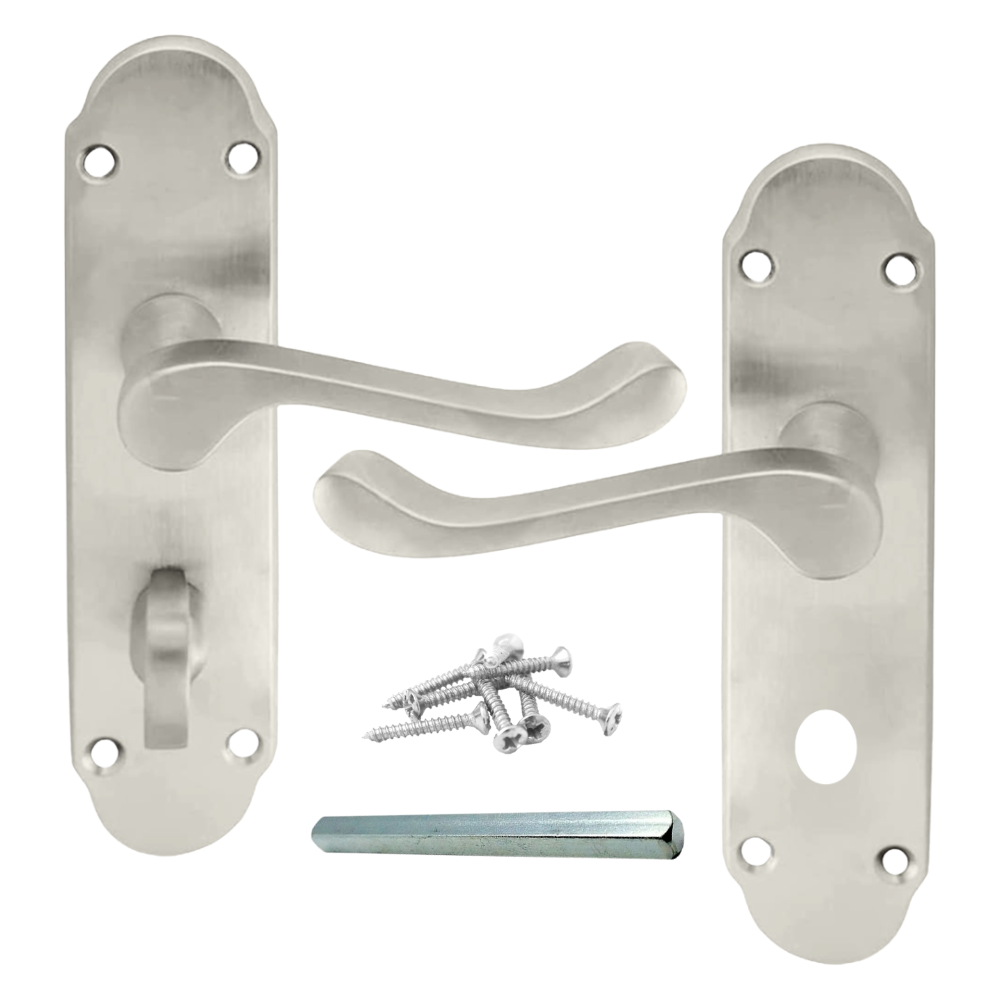 Satin Nickel Bathroom Door Handle – Epsom Style Victorian Scroll Privacy Lever