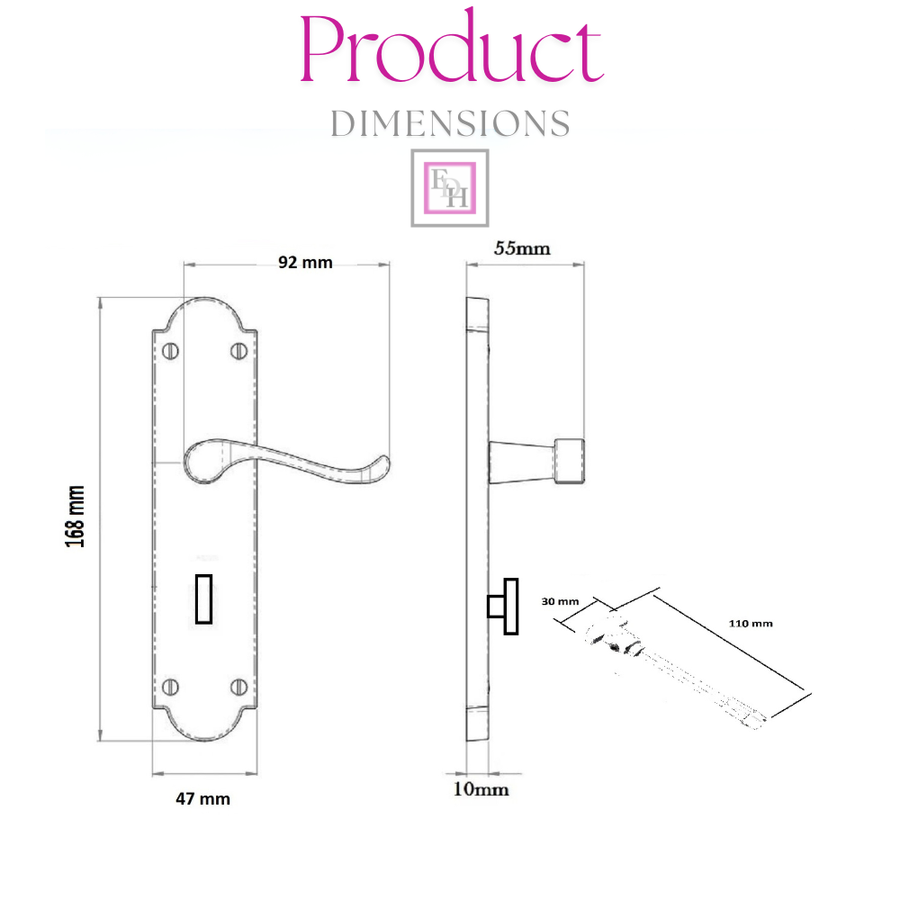 Satin Nickel Bathroom Door Handle – Epsom Style Victorian Scroll Privacy Lever