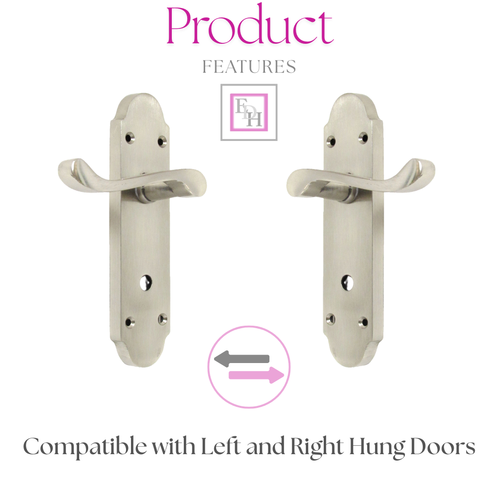 Satin Nickel Bathroom Door Handle – Epsom Style Victorian Scroll Privacy Lever