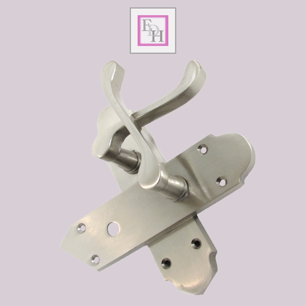 Satin Nickel Bathroom Door Handle – Epsom Style Victorian Scroll Privacy Lever