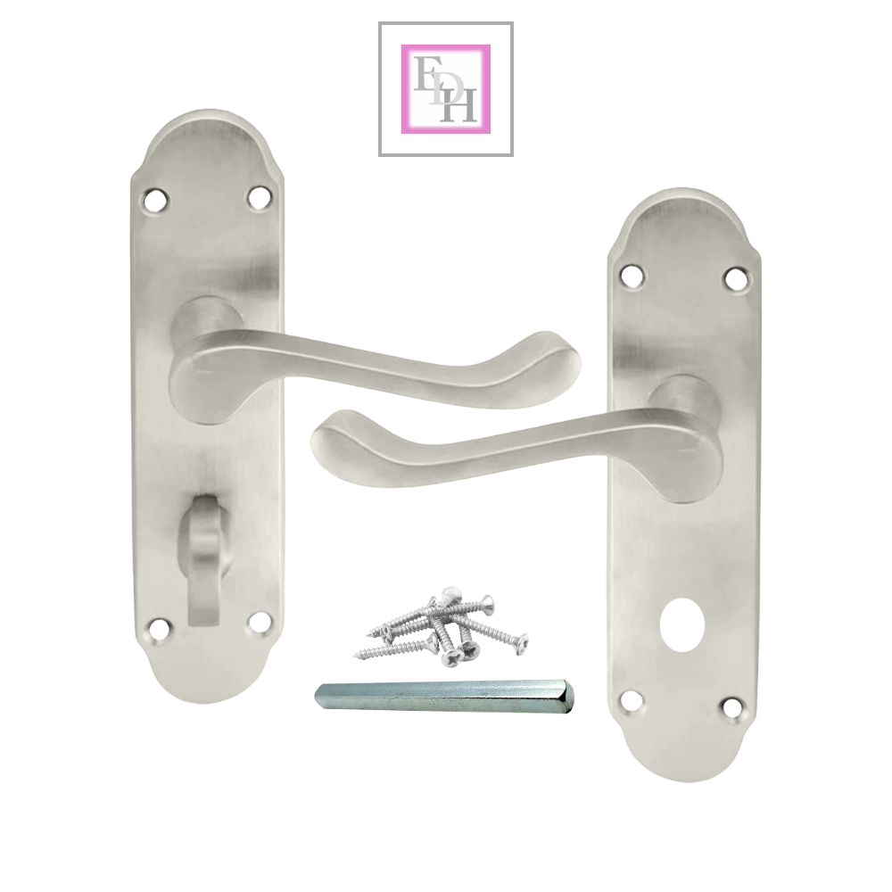 Satin Nickel Bathroom Door Handle – Epsom Style Victorian Scroll Privacy Lever