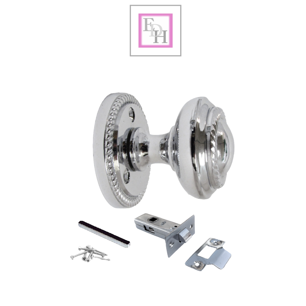 Polished Chrome Georgian Round Door Knobs with Tubular Latch – 1 Pair