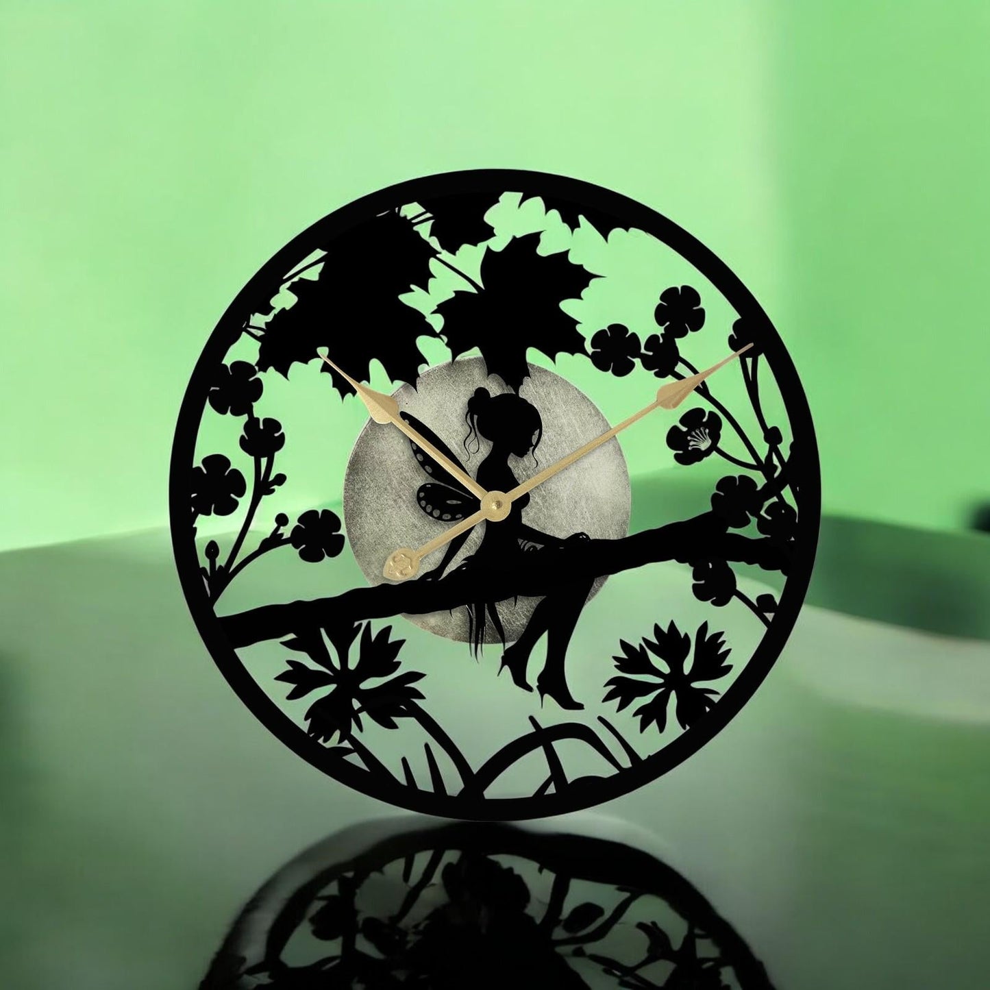Fairy in Forest Silhouette Wall Clock β Large Metal Decorative Indoor & Outdoor Clock for Garden, Living Room and Patio