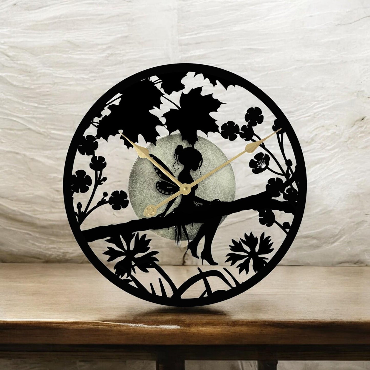 Fairy in Forest Silhouette Wall Clock β Large Metal Decorative Indoor & Outdoor Clock for Garden, Living Room and Patio