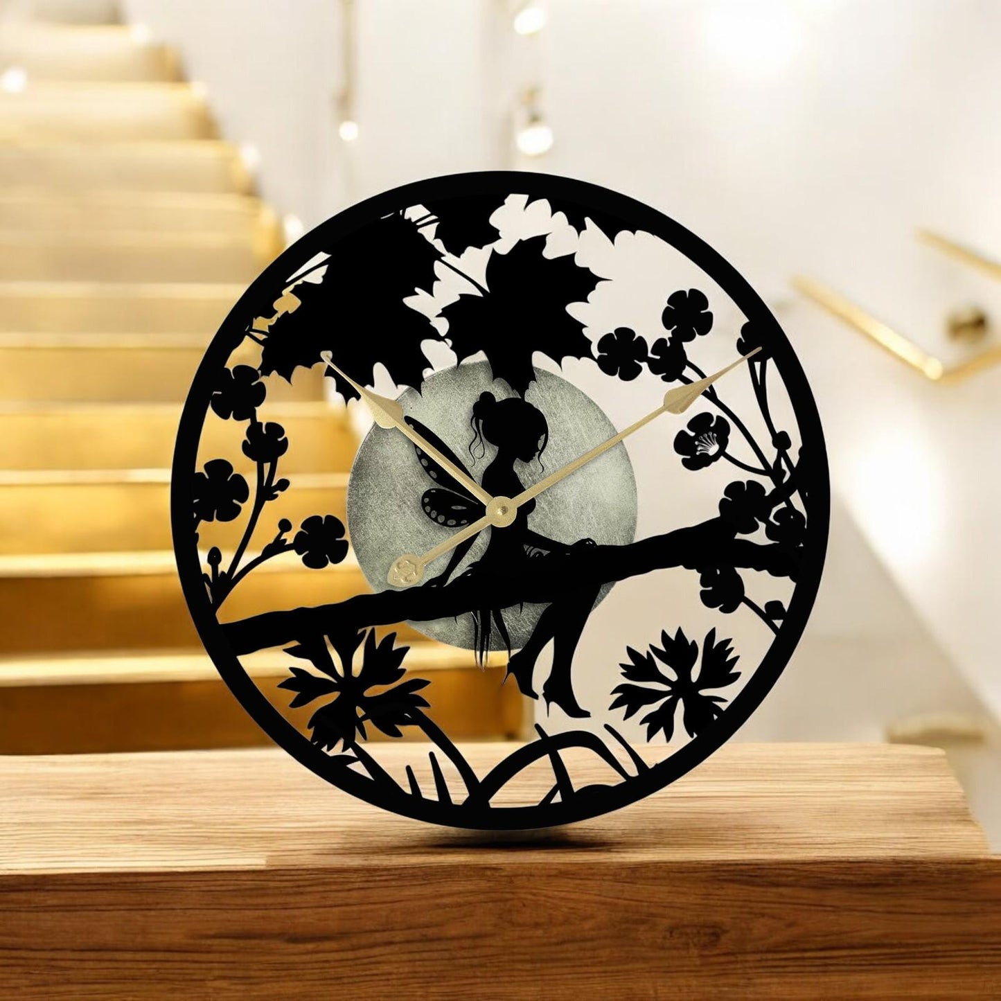 Fairy in Forest Silhouette Wall Clock β Large Metal Decorative Indoor & Outdoor Clock for Garden, Living Room and Patio