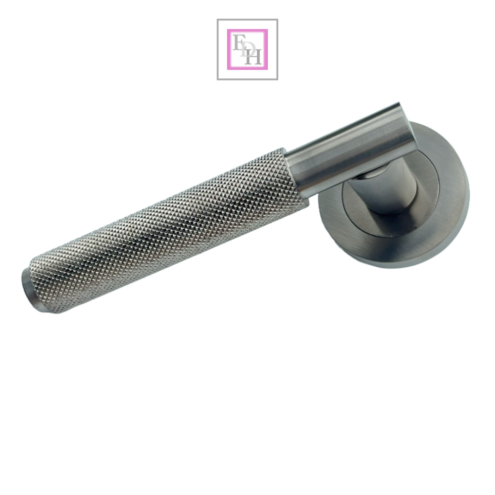 Knurled Turning Door Handles Satin Lever on Round Rose Latch Handle Luxe