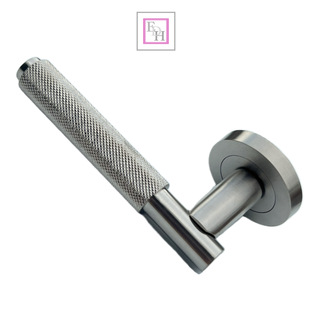 Knurled Turning Door Handles Satin Lever on Round Rose Latch Handle Luxe