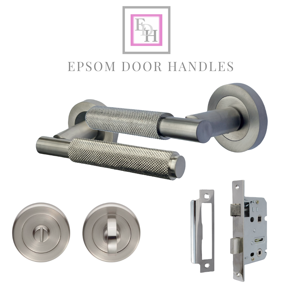 Knurled Turning Door Handles Satin Lever on Round Rose Handle Packs with Fixings